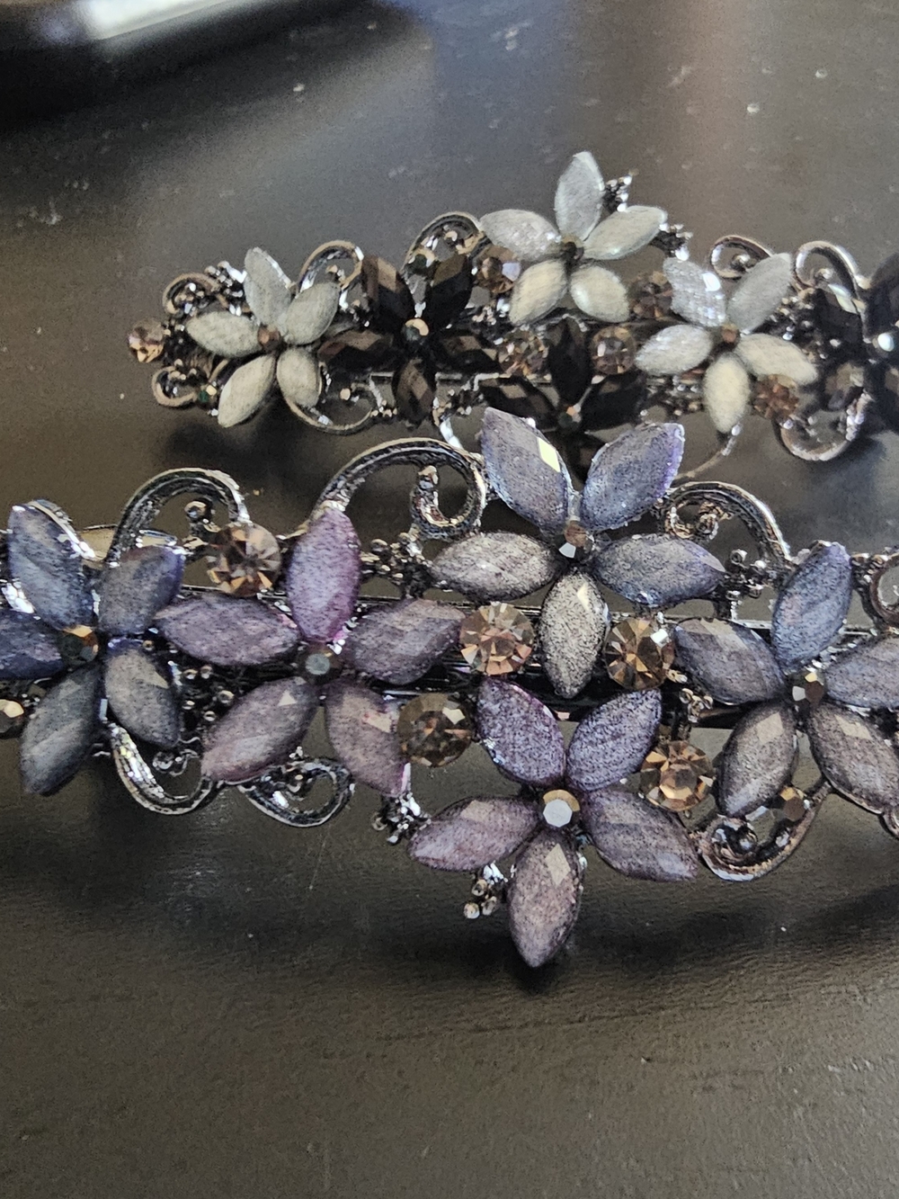 Floral Crystal Barrette Hair Clip in Lavender and Silver
